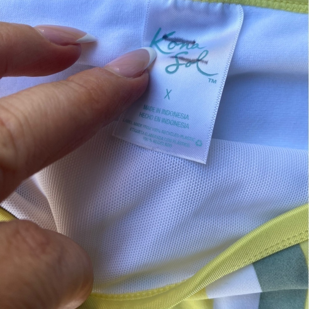 Kona Sol Bikini Yellow Gray Green Stripe Swim Suit Set - Picture 3 of 9
